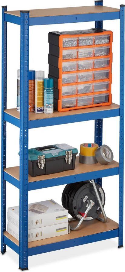 Relaxdays stellingkast metaal 150 x 70 x 30 cm opbergrek magazijnrek blauw