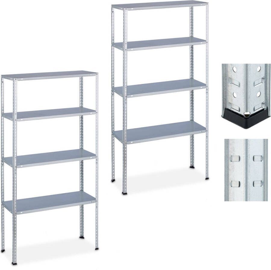 Relaxdays stellingkast metaal set van 2 4 planken voorraadkast zilver stellingrek