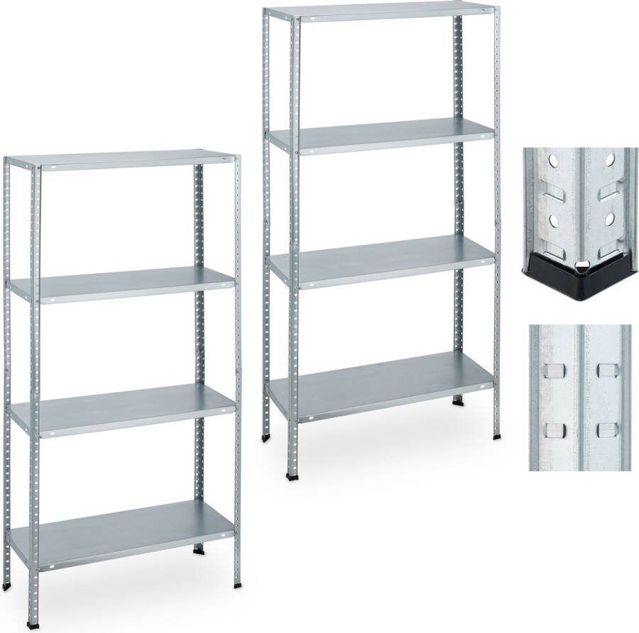 Relaxdays stellingkast set van 2 4 planken voorraadkast 160 kg stellingrek metaal