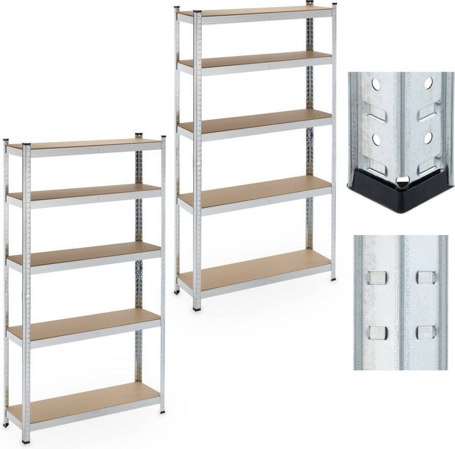 Relaxdays stellingkast verzinkt set van 2 500 kg 180x100 cm staal stellingrek
