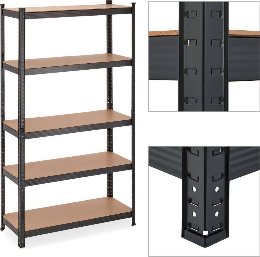Relaxdays stellingkast zwart staal stelling voorraadkast stellingrek 5 planken
