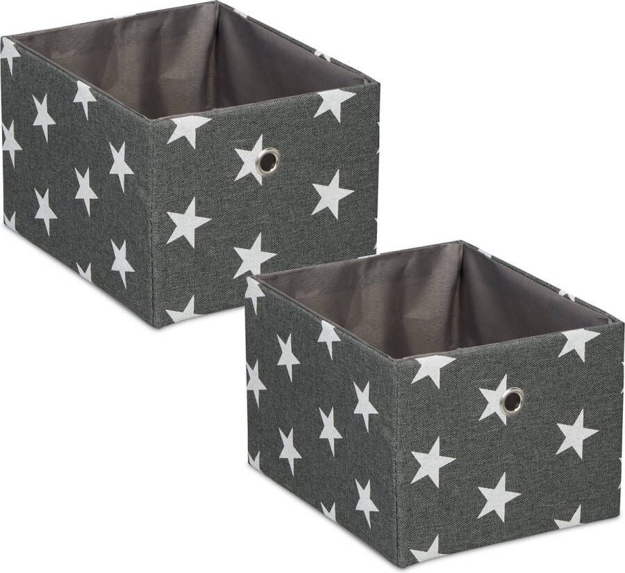 Relaxdays stoffen opbergmand set van 2 speelgoedmand sterren kastmand kinderkamer