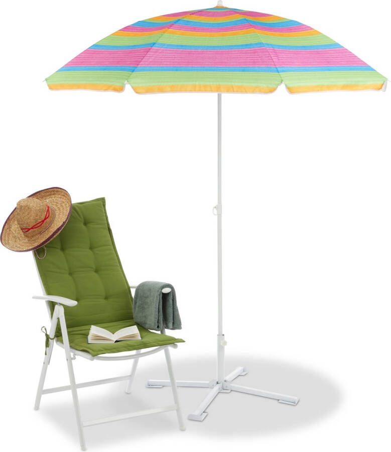 Relaxdays strandparasol gestreept 2m parasol zonnebescherming tuin uitschuifbaar