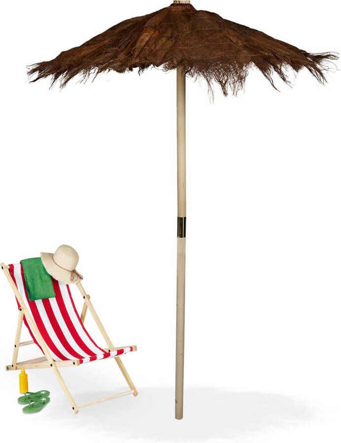 Relaxdays strandparasol Hawaï parasol met palmhaar tuinparasol weerbestendig -natuur L