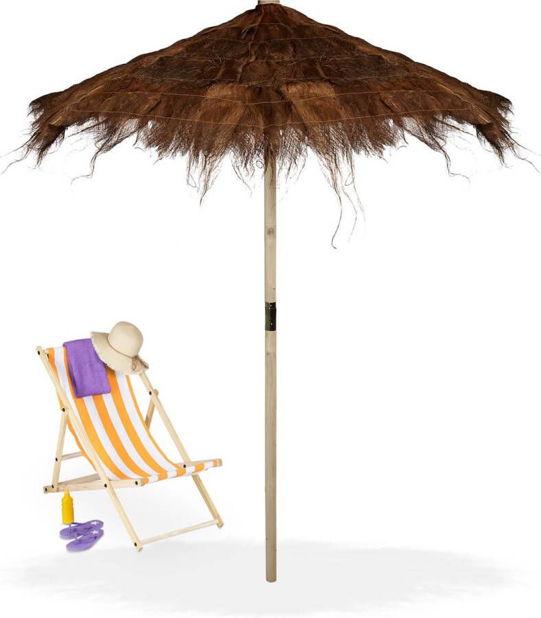 Relaxdays strandparasol Hawaï parasol met palmhaar tuinparasol weerbestendig -natuur XL
