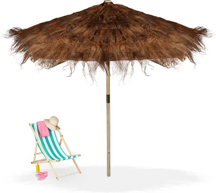 Relaxdays strandparasol Hawaï parasol met palmhaar tuinparasol weerbestendig -natuur XXL