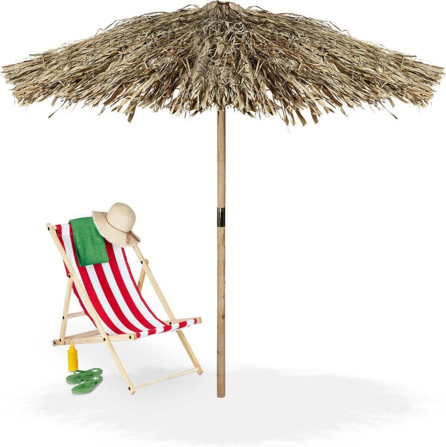 Relaxdays strandparasol Hawaï tropische parasol palmbladeren weerbestendig natuur XXL