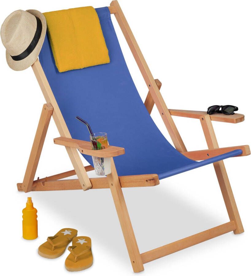 Relaxdays strandstoel hout met 3 standen inklapbare ligstoel vouwstoel klapstoel