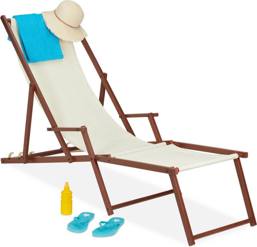 Relaxdays strandstoel hout voetensteun relaxstoel tuinstoel ligstoel verstelbaar antraciet