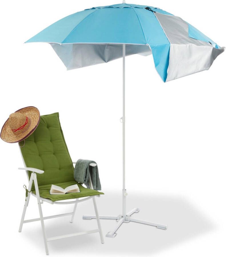 Relaxdays strandtent parasol 2 in 1 strandparasol zonnebescherming windbescherming