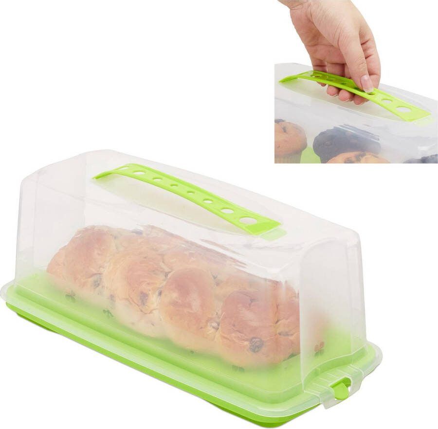 Relaxdays taartdoos rechthoek taart bewaardoos cakedoos transportbox voor cake groen