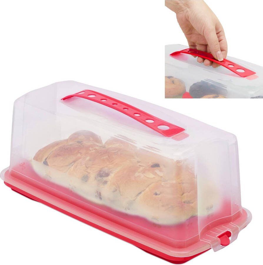 Relaxdays taartdoos rechthoek taart bewaardoos cakedoos transportbox voor cake rood