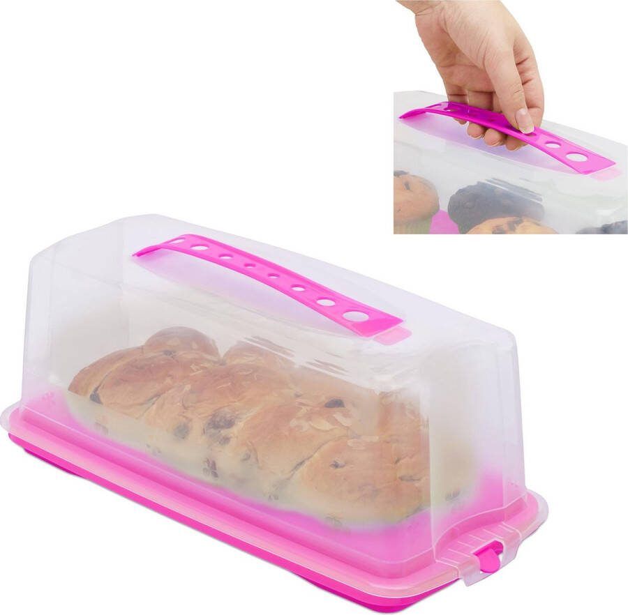 Relaxdays taartdoos rechthoek taart bewaardoos cakedoos transportbox voor cake roze
