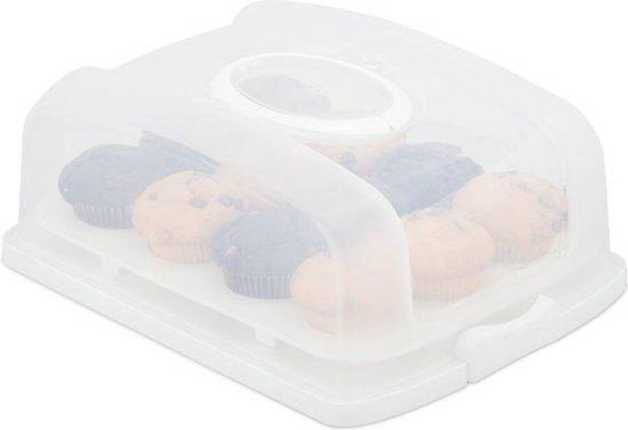 Relaxdays taartdoos taart bewaardoos kunststof cakedoos transportbox muffins wit