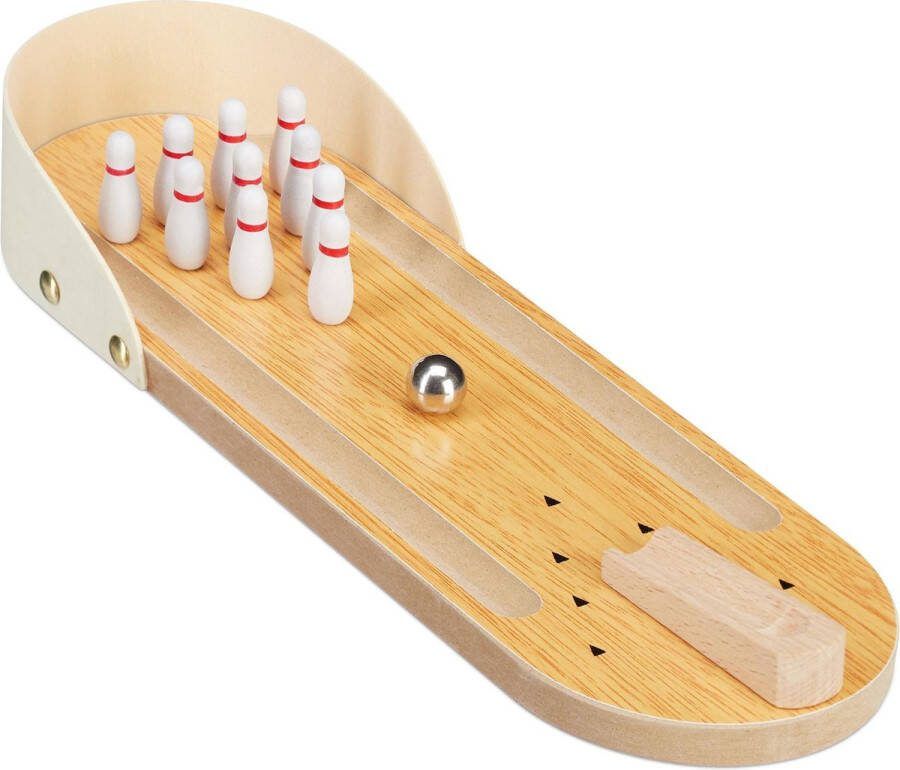 Relaxdays tafelbowling mini bowlingbaan tafelspel behendigheidsspel 10 kegels