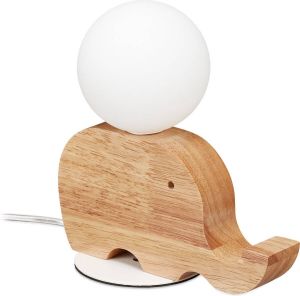 Relaxdays tafellamp olifant kinderlamp dier glazen bol houten voet diverse kleuren Naturel