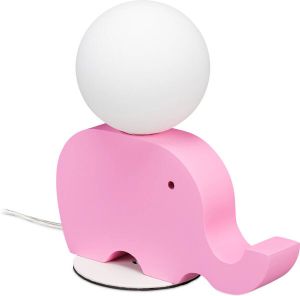 Relaxdays tafellamp olifant kinderlamp dier glazen bol houten voet diverse kleuren roze
