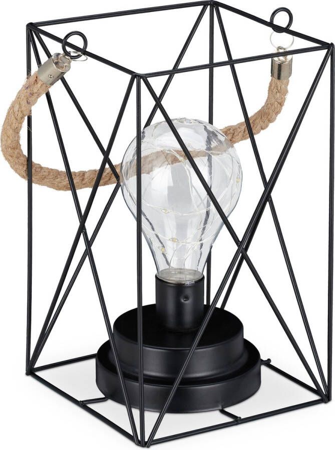 Relaxdays tafellamp op batterijen industriële lamp draadlamp vintage warmwit LED
