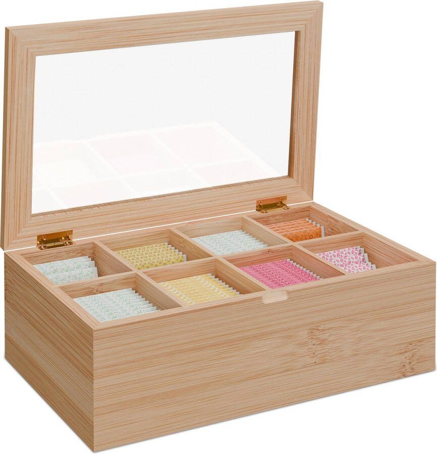 Relaxdays theedoos theebox thee organizer opbergdoos thee theekist hout 8 vakjes