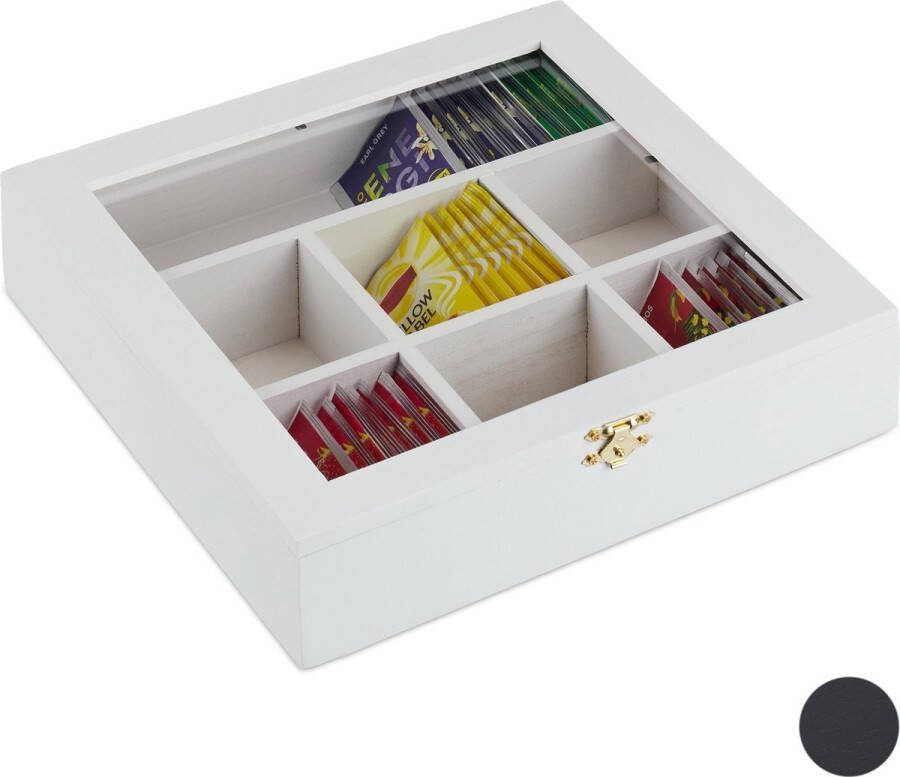 Relaxdays theedoos theekist 7 vakken grote thee bewaardoos thee organizer theebox wit
