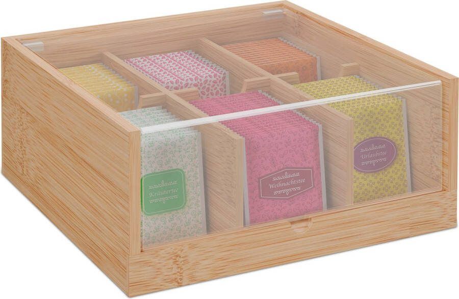 Relaxdays theedoos theekist thee organizer thee bewaardoos 6 vakken bamboe