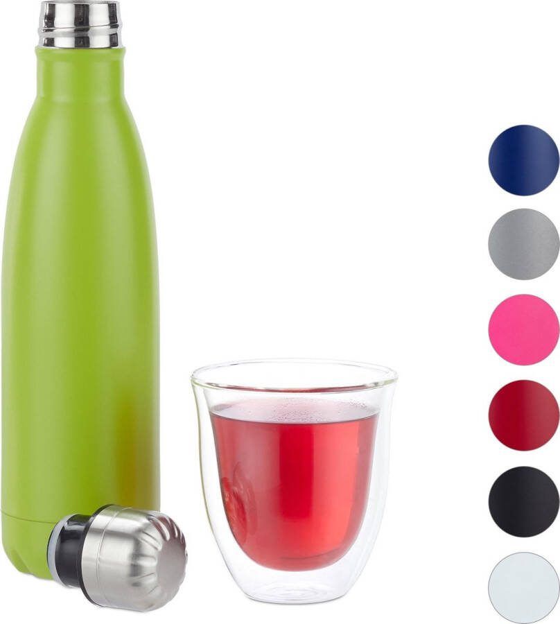 Relaxdays Thermosfles drinkfles thermosbeker isolerend isoleerfles 0 5 liter groen