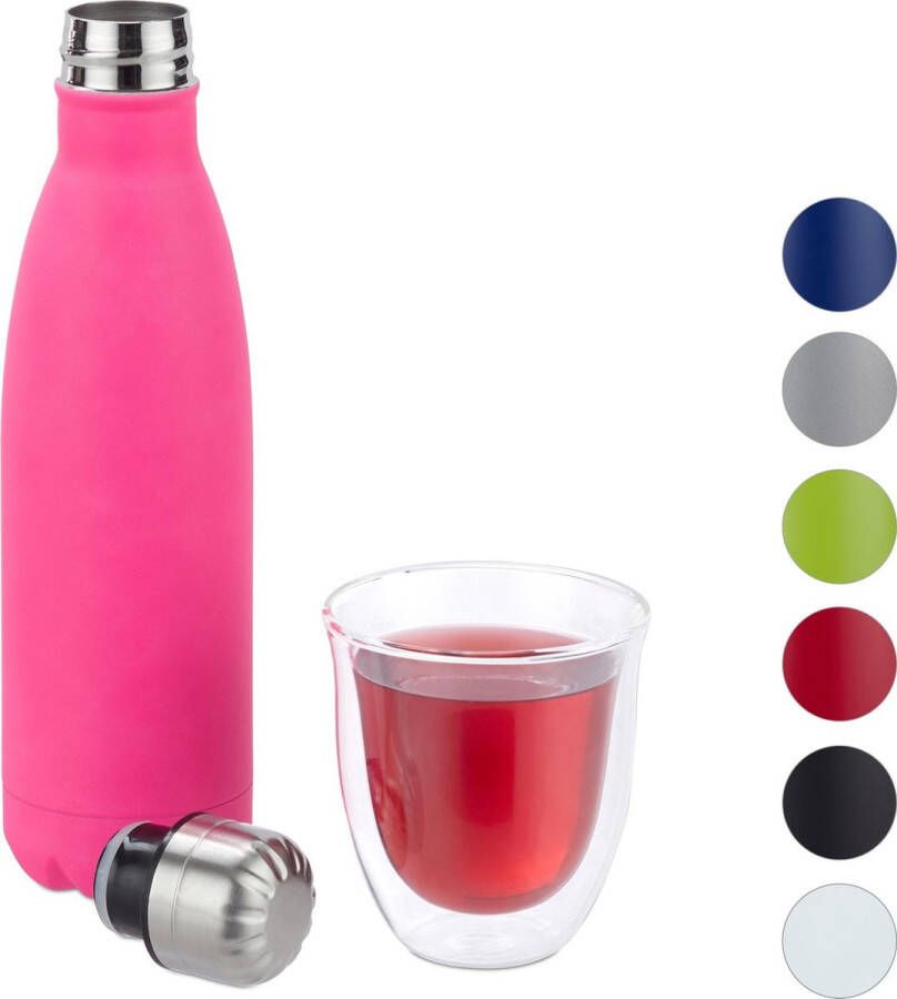Relaxdays Thermosfles drinkfles thermosbeker isolerend isoleerfles 0 5 liter roze