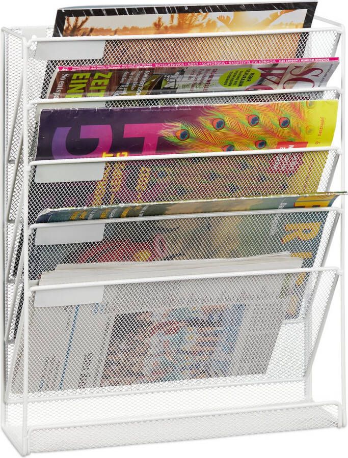 Relaxdays tijdschriftenrek muur tijdschriftenhouder wand A4 formaat lectuurbak wit