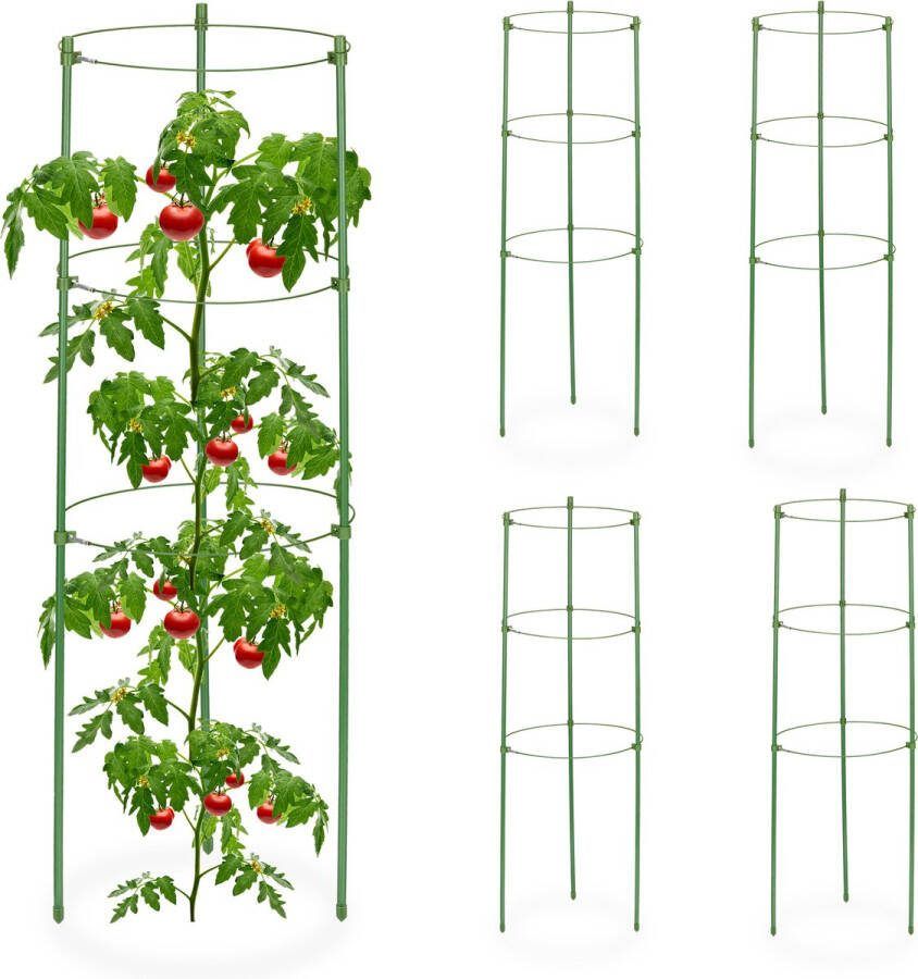 Relaxdays tomatensteun 60 cm set van 5 metalen plantensteun rond binnen buiten