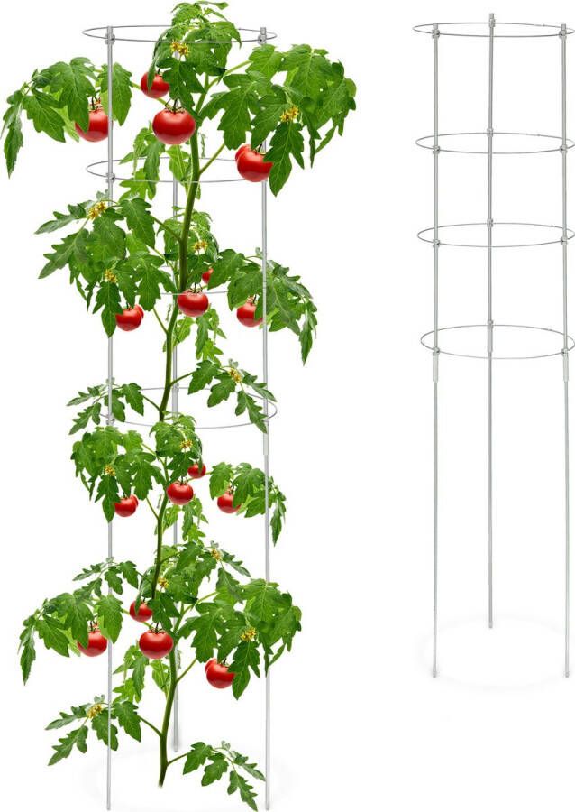 Relaxdays tomatensteun set van 2 plantensteun 120x30 plantenrek 4 ringen grijs