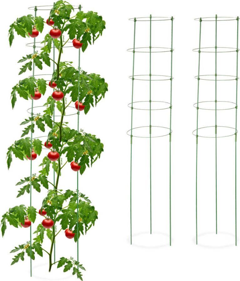 Relaxdays tomatensteun set van 3 rankhulp 5 verstelbare ringen 150 cm rond