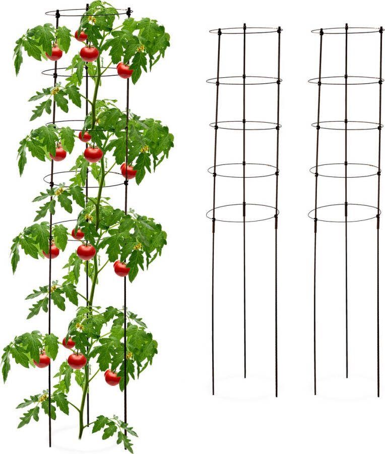 Relaxdays tomatensteun set van 3 verstelbare ringen 150 cm rankhulp rond