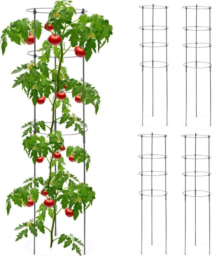 Relaxdays tomatensteun set van 5 verstelbare ringen 120 cm klimplantensteun rond