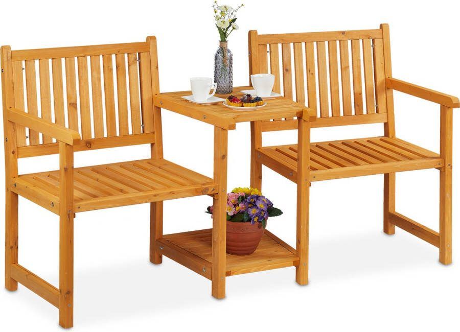 Relaxdays tuinbank met tafel 2 personen houten buitenbank 161 cm breed natuur