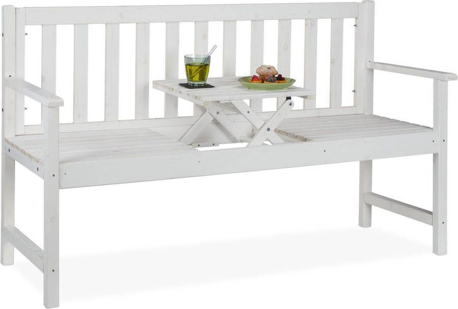 Relaxdays tuinbank met tafel witte 3-zits balkonbank houten zitbank buiten terras