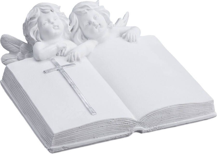 Relaxdays tuinbeeld engel met boek grafdecoratie uv-bestendig beschermengel graf