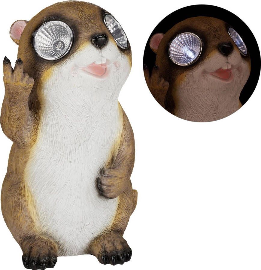 Relaxdays tuinbeeldje marmot beeldje tuin solar dierenbeeld tuinfiguur led