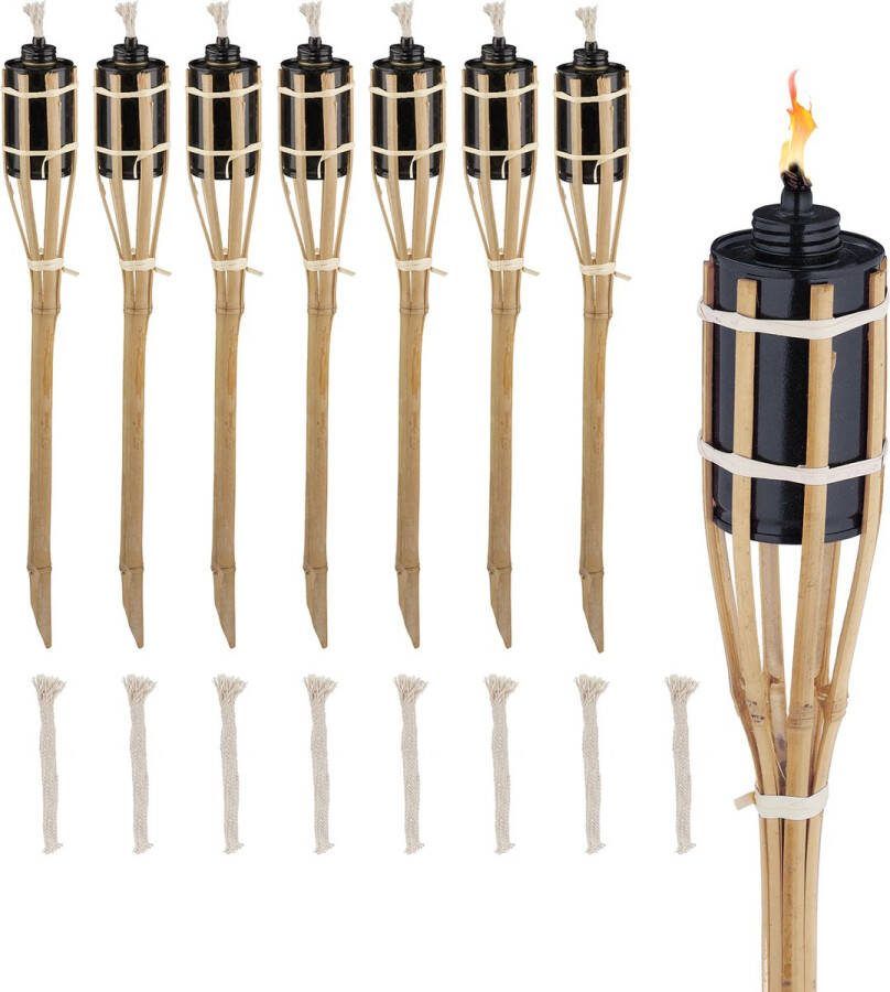 Relaxdays tuinfakkels set van 8 bamboe fakkels voor buiten 50 cm oliefakkels tuin