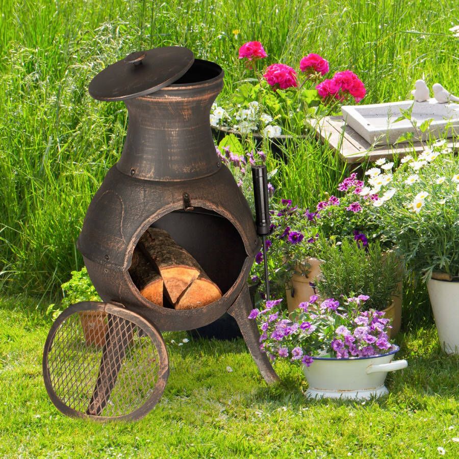 Relaxdays Tuinhaard brons tuinkachel voor buiten gietijzer vuurhaard bronskleur