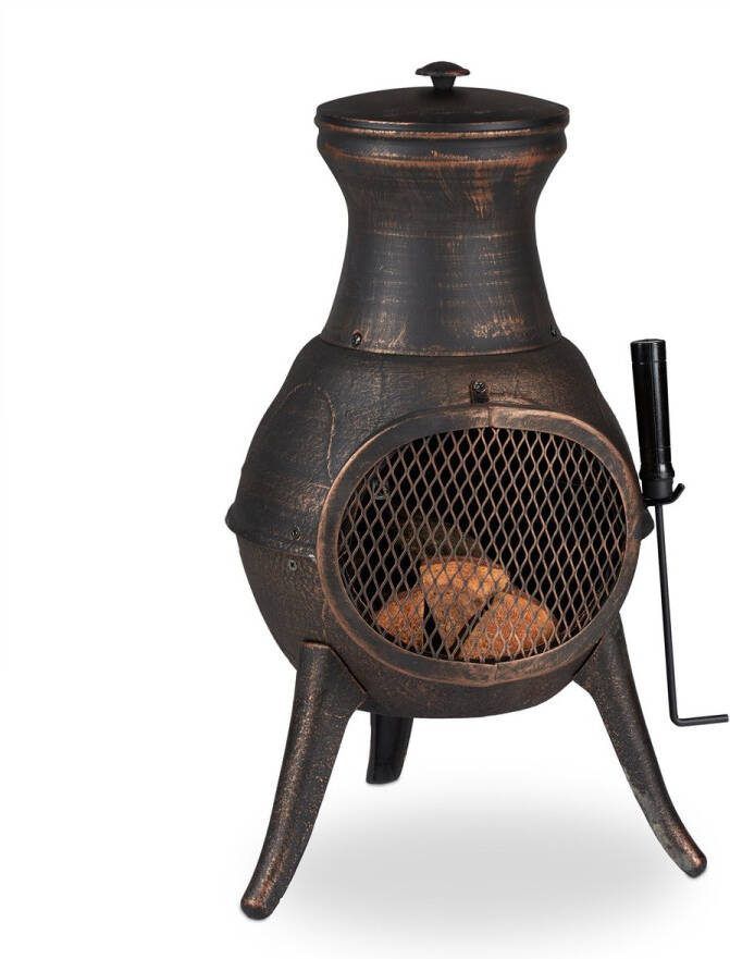 Relaxdays Tuinhaard brons tuinkachel voor buiten gietijzer vuurhaard bronskleur