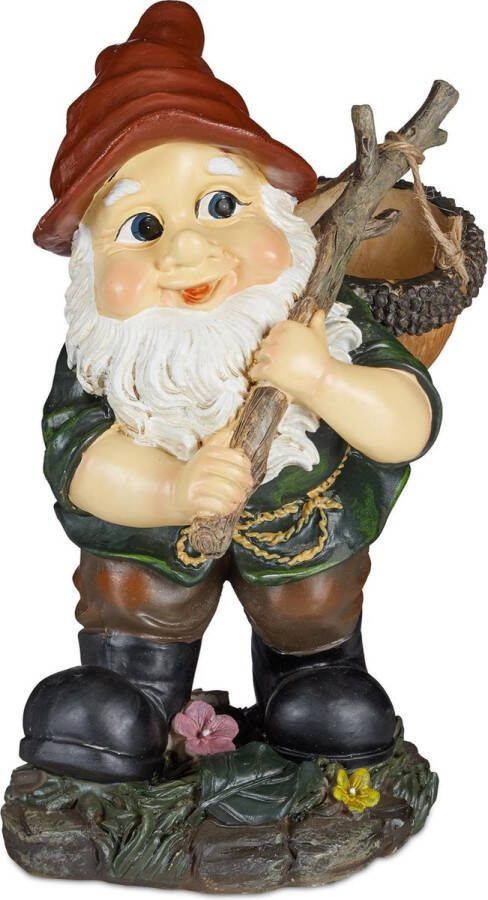 Relaxdays tuinkabouter met mandje tuinbeeld figuur tuindecoratie weerbestendig dwerg