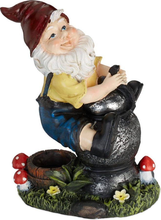 Relaxdays tuinkabouter met put grappig tuindecoratie beeld kabouter tuindwerg mini