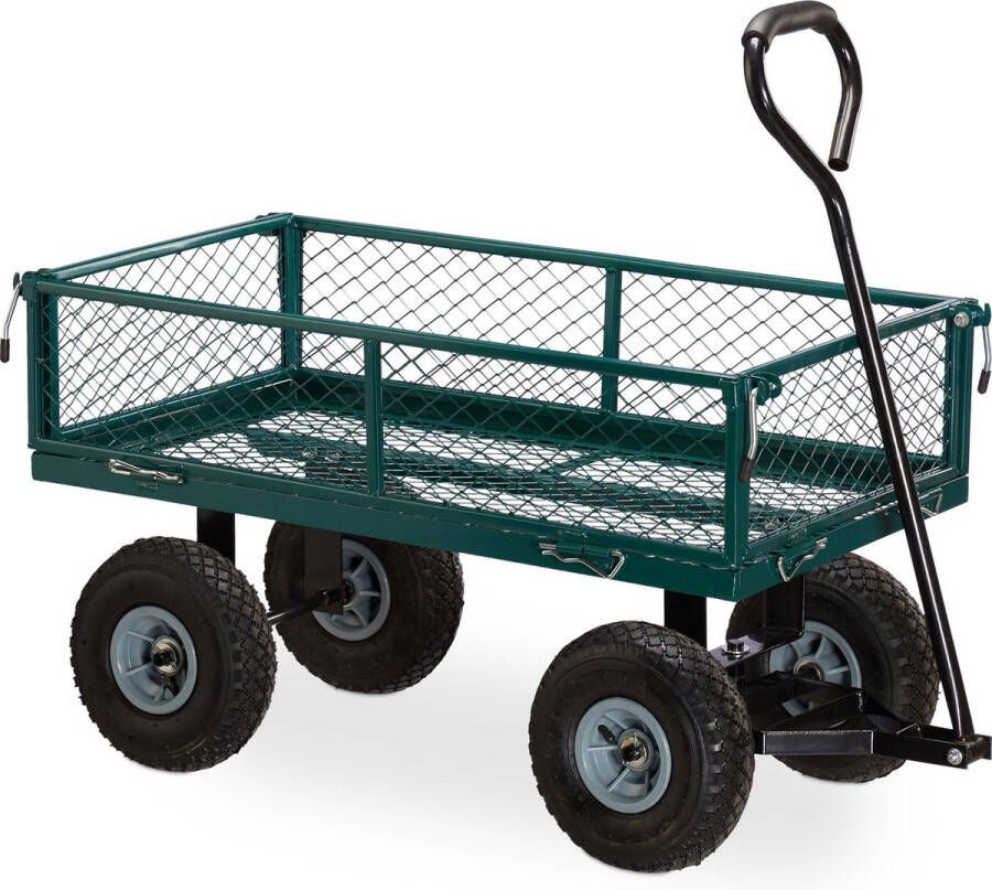 Relaxdays tuinkar bolderkar transportwagen tuinwagen 150 kg staal trekkar