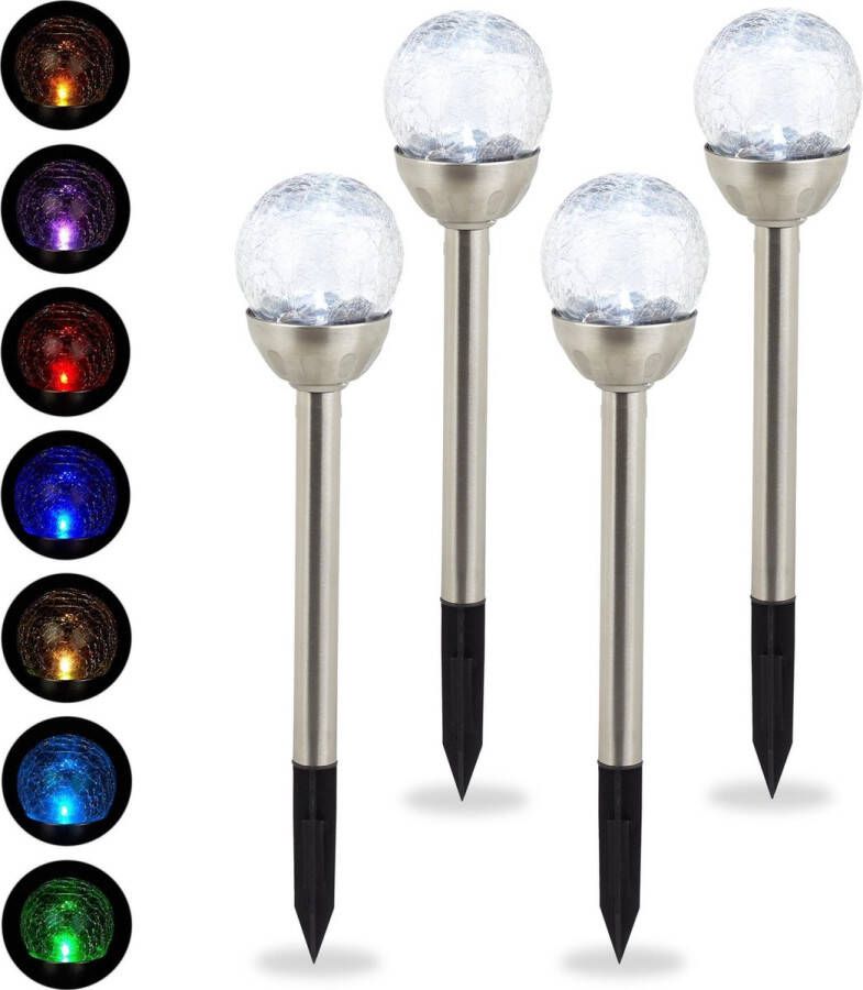 Relaxdays tuinlampen set van 4 lichtbollen glas solarlampen LED buitenlampen Kleurwisseling