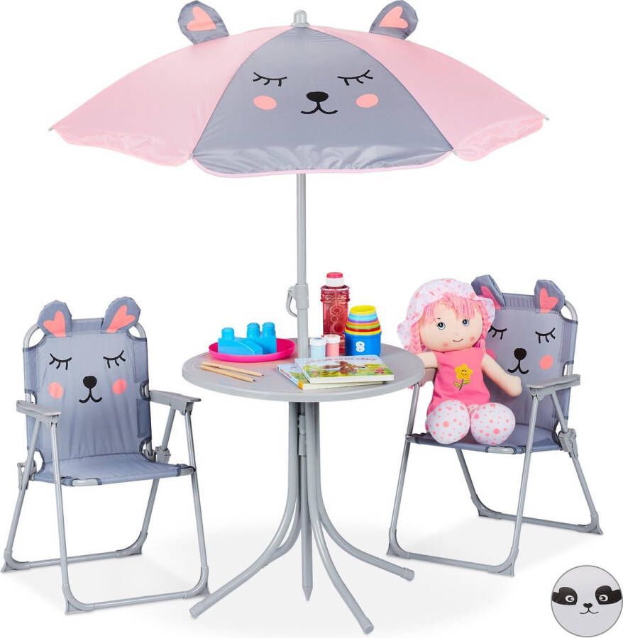 Relaxdays tuinset kinderen kindertuinstoel kindertafel parasol campingstoel kind Dieren