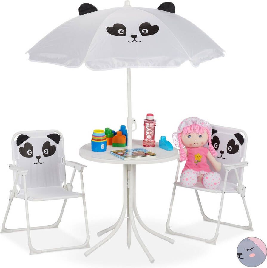 Relaxdays tuinset kinderen kindertuinstoel kindertafel parasol campingstoel kind panda