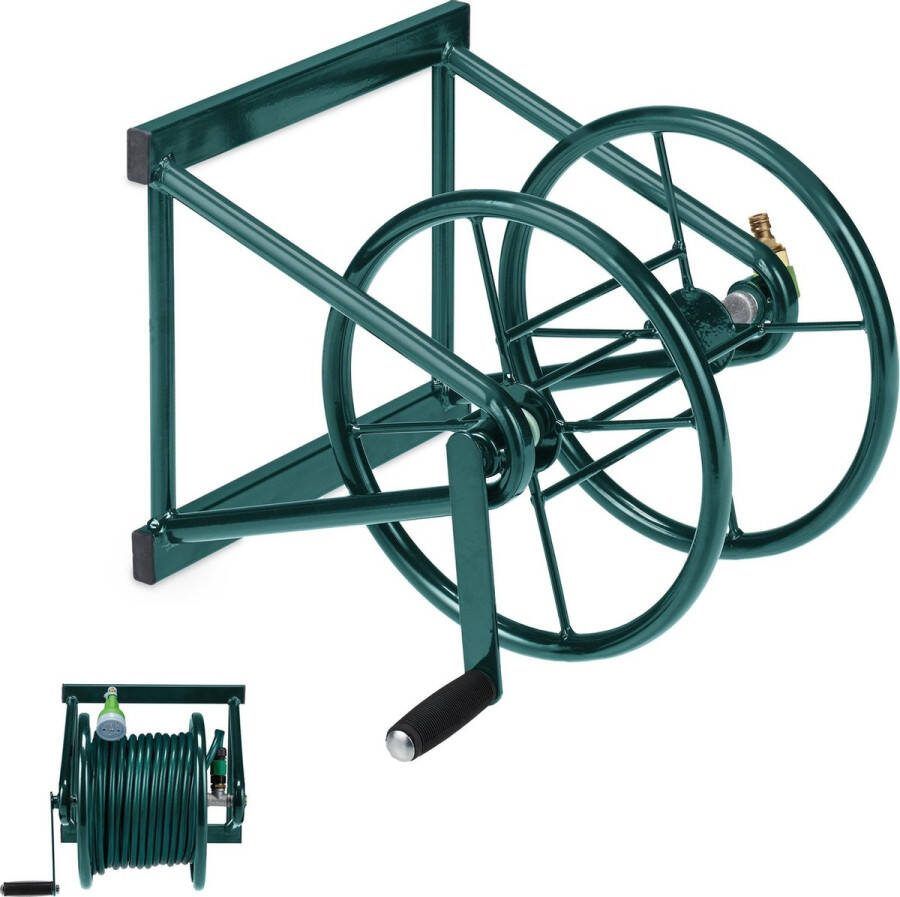 Relaxdays tuinslanghaspel wandmontage zonder slang 3 4“ aansluiting 1 2“ adapter