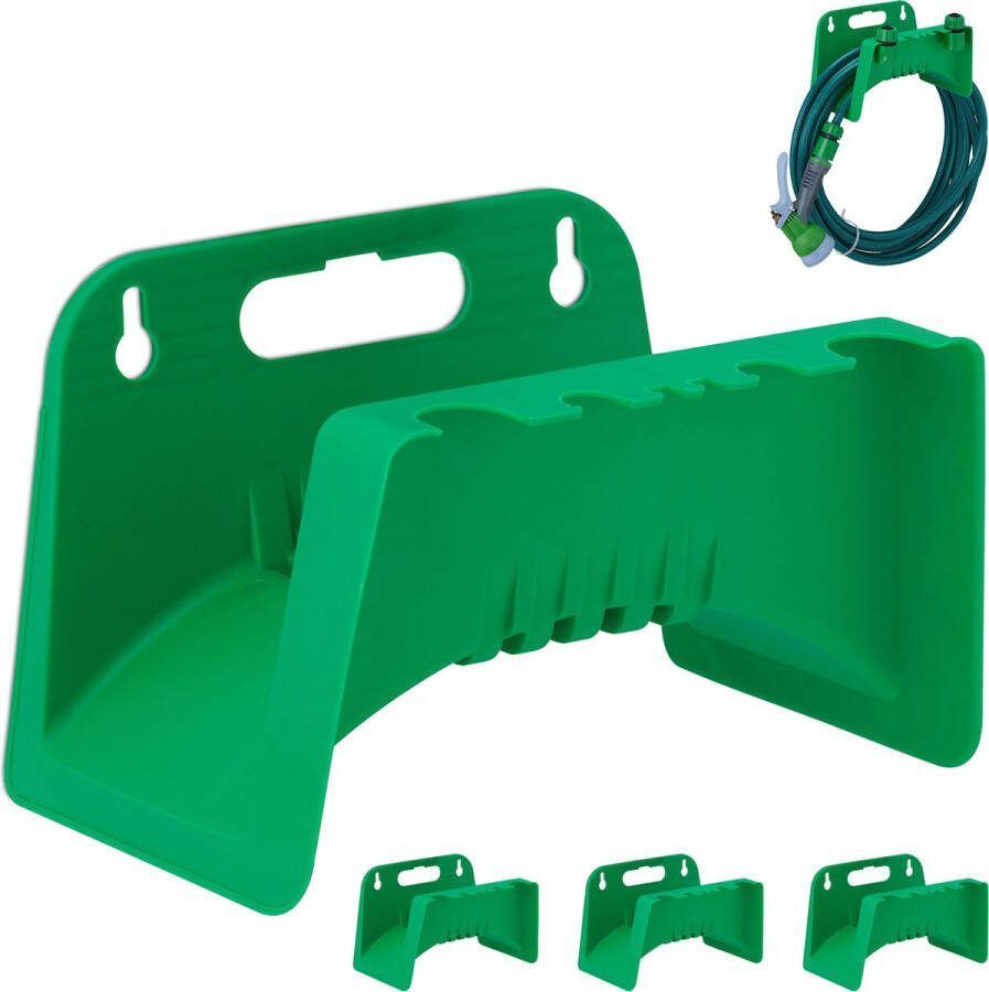 Relaxdays tuinslanghouder muur set van 4 wandslanghouder kunststof slanghouder groen