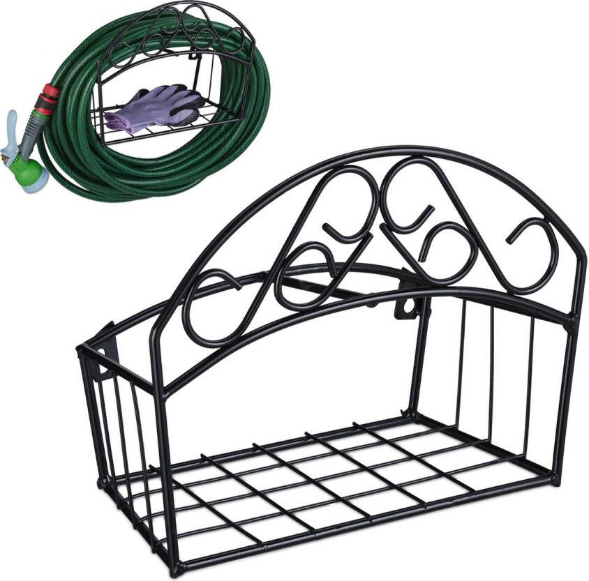 Relaxdays tuinslanghouder muur wandslanghouder voor 30 m tuinslang slanghouder zwart