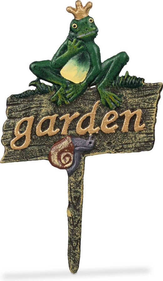 Relaxdays tuinsteker kikkerkoning gietijzeren tuindecoratie tuinbeeld tuinversiering